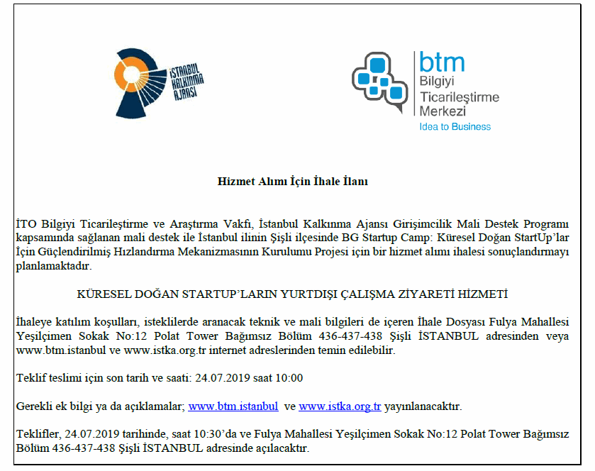 Projemizin Hizmet Alımı İhalesi İlanı Yayınlandı