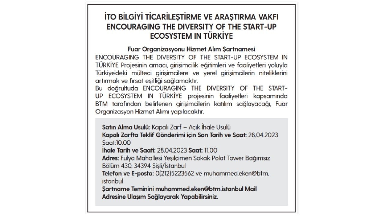 Fuar Organizasyonu Hizmet Alım Şartnamesi