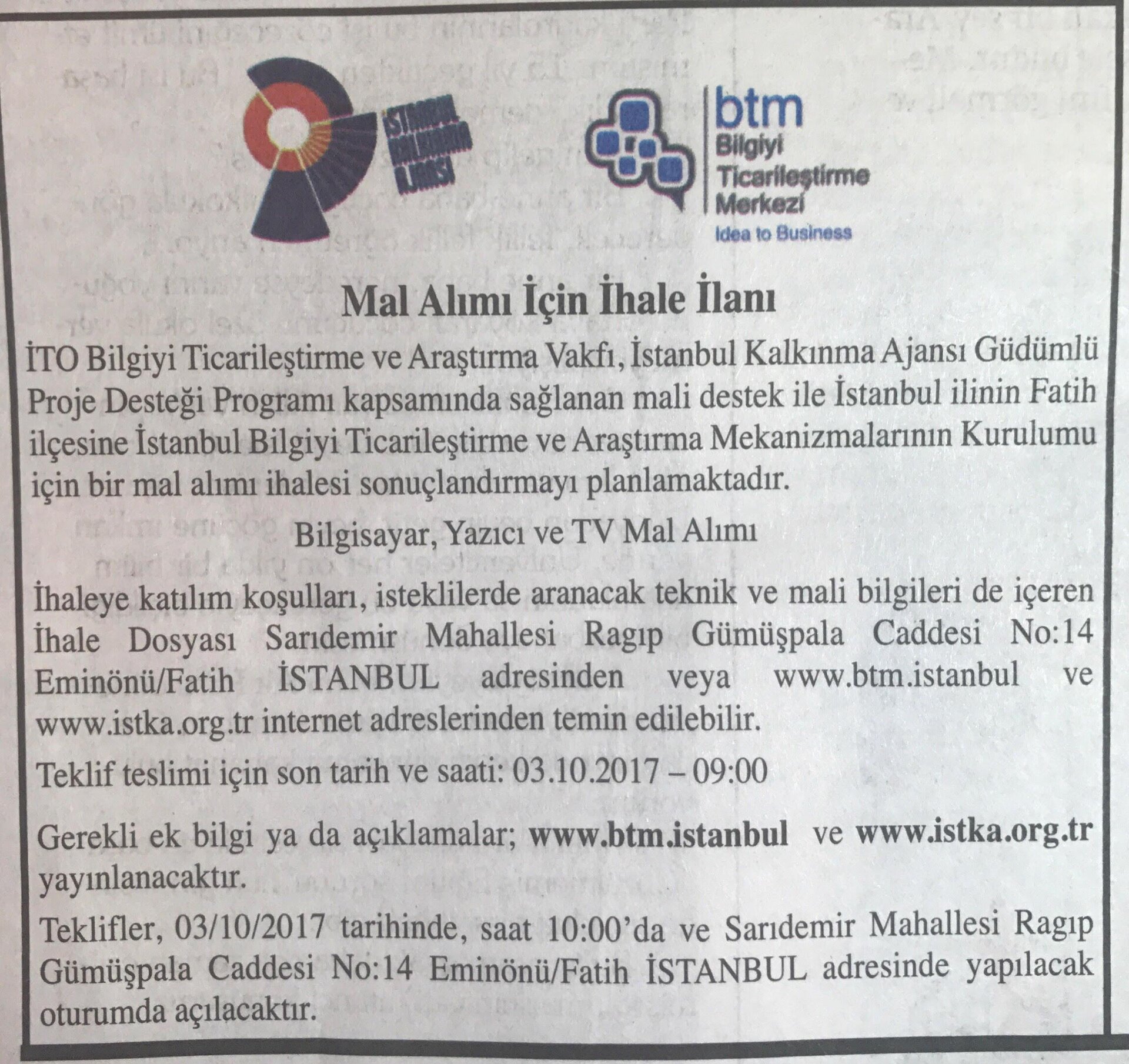 Güdümlü Projemizin Mal Alımı İhalesi İlanı Yayınlandı